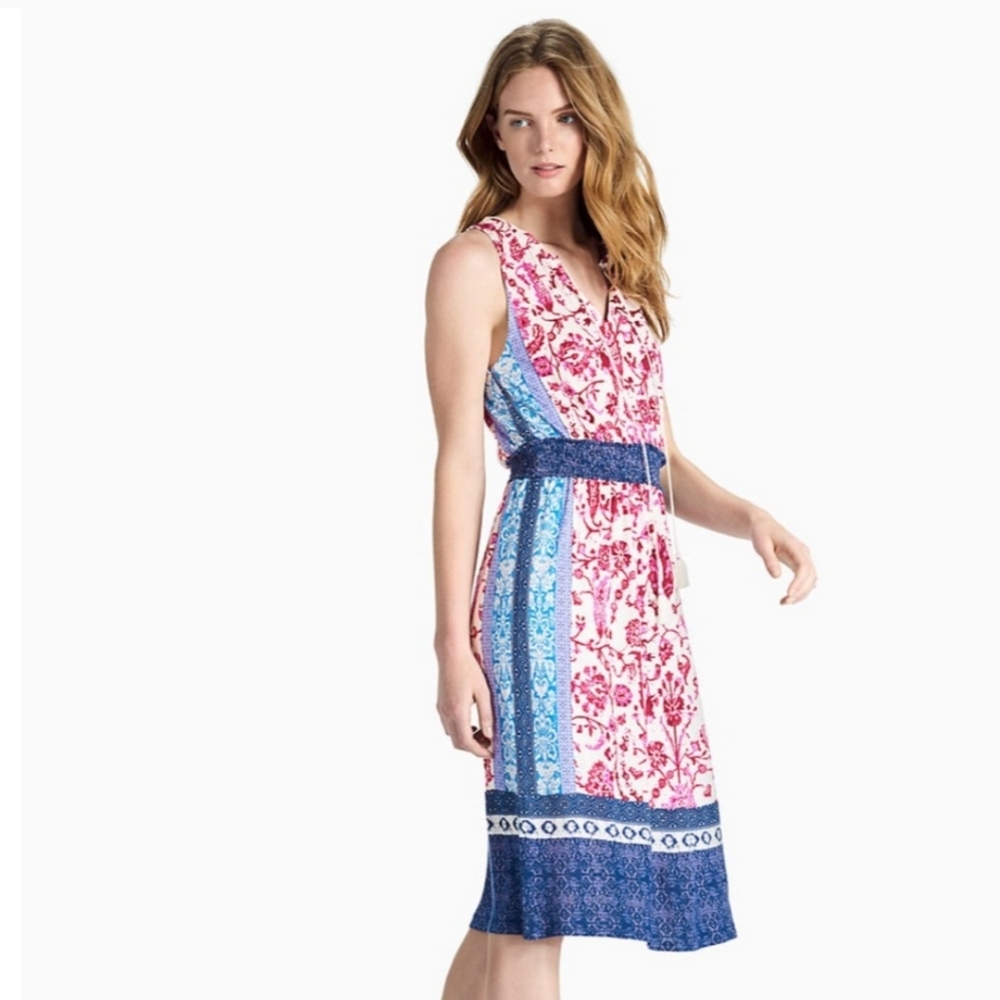 Lucky Brand Kerry Knit Dress Size M Blue and Pink Paisley Print